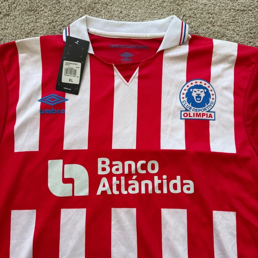 Umbro CD Olimpia Soccer Jersey Mens XL Red White Striped Banco Atlantida New